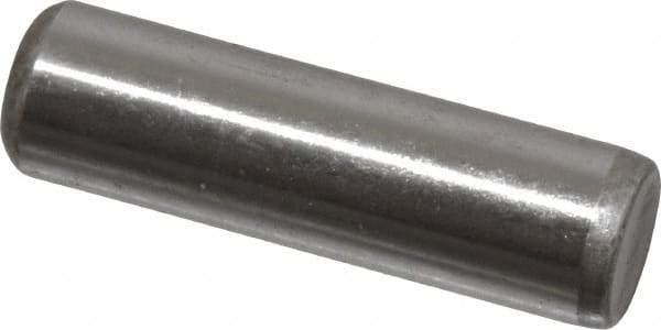 Made in USA - 1/4" Diam x 7/8" Pin Length Grade 8 Alloy Steel Standard Dowel Pin - Bright Finish, C 47-58 & C 60 (Surface) Hardness, 14,720 Lb (Double Shear), 7,360 Lb (Single Shear) Breaking Strength, 1 Beveled & 1 Rounded End - All Tool & Supply