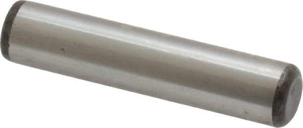 Made in USA - 3/8" Diam x 1-3/4" Pin Length Grade 8 Alloy Steel Standard Dowel Pin - Bright Finish, C 47-58 & C 60 (Surface) Hardness, 16,550 Lb (Single Shear), 33,100 Lb (Double Shear) Breaking Strength, 1 Beveled & 1 Rounded End - All Tool & Supply