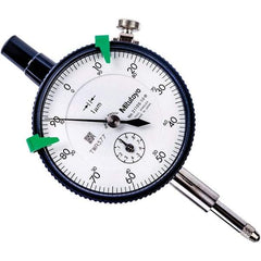 Mitutoyo - 1mm Range, 0-100 Dial Reading, 0.001mm Graduation Dial Drop Indicator - 57mm Dial, 0.1mm Range per Revolution, 0.005mm Accuracy, Revolution Counter - All Tool & Supply