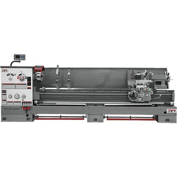 Jet - 26" Swing, 120" Between Centers, 230 Volt, Triple Phase Engine Lathe - 6MT Taper, 10 hp, 40 to 1,800 RPM, 4-1/8" Bore Diam, 43" Deep x 57" High x 177" Long - All Tool & Supply