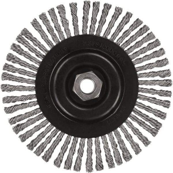 DeWALT - 6-1/2" OD, 5/8-11 Arbor Hole, Stringer Bead Stainless Steel Wheel Brush - 3/8" Face Width, 7/8" Trim Length, 0.02" Filament Diam, 9,000 RPM - All Tool & Supply