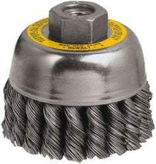 DeWALT - 3" Diam, M10x1.25 Threaded Arbor, Steel Fill Cup Brush - 0.02 Wire Diam, 7/8" Trim Length, 14,000 Max RPM - All Tool & Supply