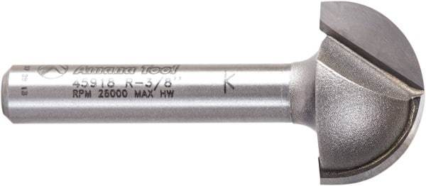 Amana Tool - 3/4" Cut Diam, 7/16" Length of Cut, 2 Flute Core Box Edge Profile Router Bit - Carbide-Tipped, 1/4" Shank Diam, 1-3/4" OAL, Uncoated - All Tool & Supply