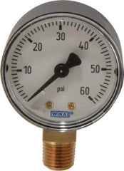 Wika - 2" Dial, 1/4 Thread, 0-60 Scale Range, Pressure Gauge - Lower Connection Mount, Accurate to 3-2-3% of Scale - All Tool & Supply