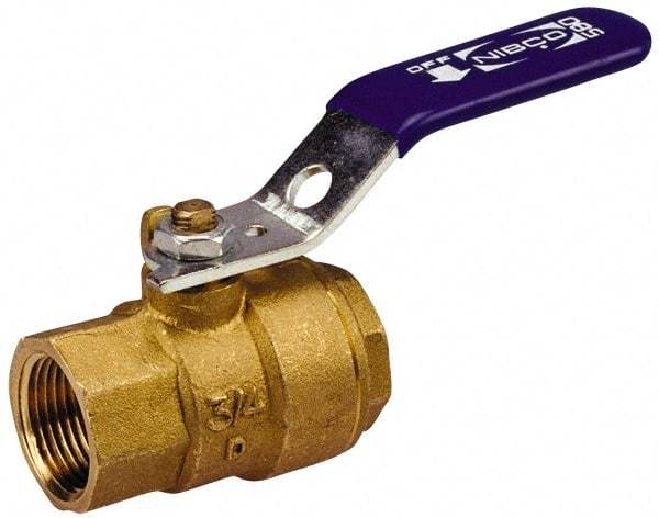 NIBCO - 1-1/2" Pipe, Standard Port, Carbon Steel Standard Ball Valve - 2 Piece, Inline - One Way Flow, FNPT x FNPT Ends, Lever Handle, 1,500 WOG - All Tool & Supply