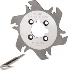 Iscar - Arbor Hole Connection, 3/32" Cutting Width, 1.04" Depth of Cut, 3.94" Cutter Diam, 1" Hole Diam, 6 Tooth Indexable Slotting Cutter - SGSF Toolholder, GSFN, GSFU Insert - All Tool & Supply