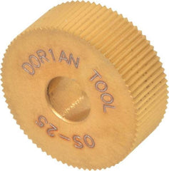 Dorian Tool - 1" Diam, 90° Tooth Angle, 25 TPI, Standard (Shape), Form Type High Speed Steel Straight Knurl Wheel - 3/8" Face Width, 5/16" Hole, Circular Pitch, Bright Finish, Series O - Exact Industrial Supply