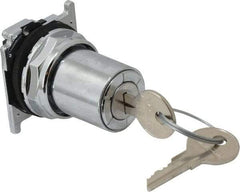 Eaton Cutler-Hammer - 30-1/2mm Mount Hole, 3 Position, Key Operated, Selector Switch Only - Silver, Momentary (MO) - All Tool & Supply