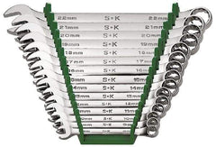 SK - 15 Piece, 1/4 to 1", Combination Wrench Set - Inch System of Measurement, Chrome Finish, Comes in Rack - All Tool & Supply