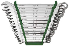 SK - 15 Piece, 8 to 22mm, Combination Wrench Set - Metric System of Measurement, Chrome Finish, Comes in Rack - All Tool & Supply