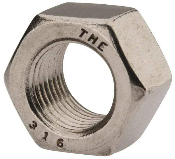 Value Collection - 1/2-20 UNF Stainless Steel Right Hand Hex Nut - 3/4" Across Flats, 7/16" High, Uncoated - All Tool & Supply