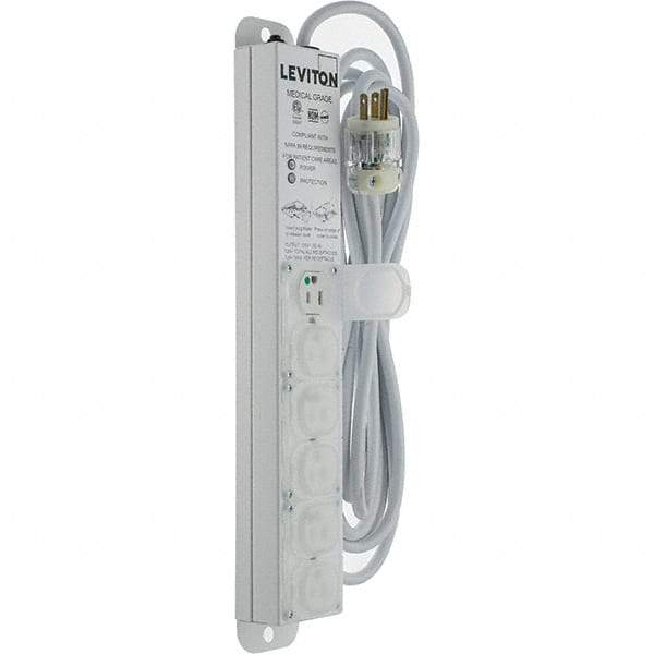 Leviton - 6 Outlets, 125 VAC15 Amps, 15' Cord, Surge Power Outlet Strip - Wall/Surface Mount, 5-20 NEMA Configuration, 1-1/4' Strip, UL 60601-1 - All Tool & Supply