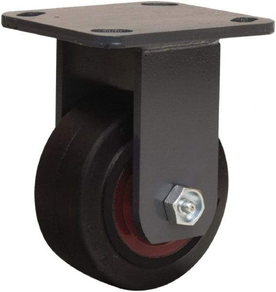 Hamilton - 4" Diam x 2" Wide x 5-5/8" OAH Top Plate Mount Rigid Caster - Rubber Mold on Cast Iron, 300 Lb Capacity, Straight Roller Bearing, 4 x 4-1/2" Plate - All Tool & Supply