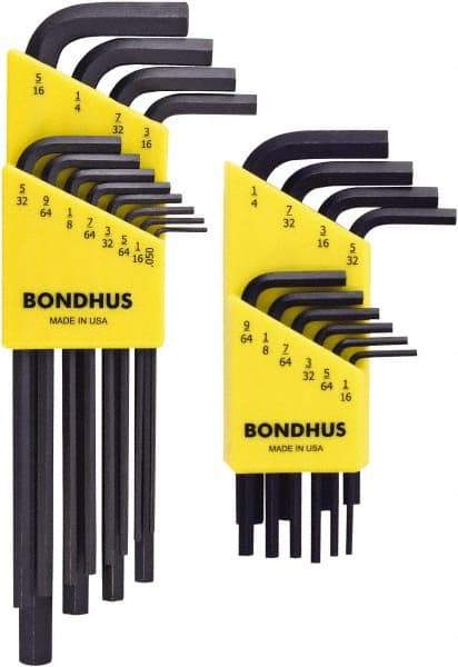 Bondhus - 22 Piece L-Key Hex Key Set - Hex Range 0.05 to 5/16", Protanium High Torque Steel - All Tool & Supply