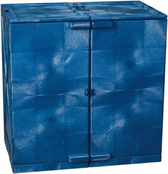 Eagle - 2 Door, 4 Shelf, Blue HDPE Stackable Safety Cabinet for Corrosive Chemicals - 36" High x 36" Wide x 22" Deep, Manual Closing Door, Hole for Lock, 24 Gal Capacity - All Tool & Supply