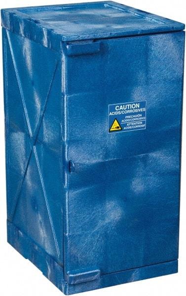 Eagle - 1 Door, 2 Shelf, Blue HDPE Stackable Safety Cabinet for Corrosive Chemicals - 36" High x 18" Wide x 22" Deep, Manual Closing Door, Hole for Lock, 12 Gal Capacity - All Tool & Supply