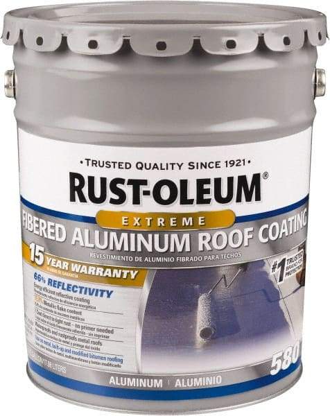 Rust-Oleum - 5 Gal Pail Aluminum Fibered Aluminum Roof Coating - 50 Sq Ft/Gal Coverage, 397 g/L VOC Content, Mildew Resistant, Long Term Durability & Weather Resistance - All Tool & Supply