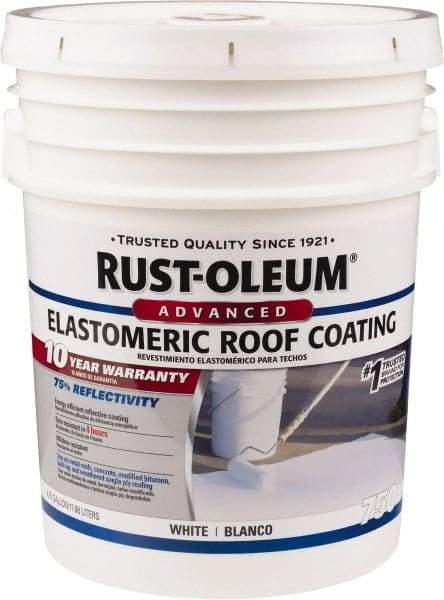 Rust-Oleum - 5 Gal Pail White Elastomeric Roof Coating - 65 Sq Ft/Gal Coverage, Mildew Resistant, Long Term Durability & Weather Resistance - All Tool & Supply