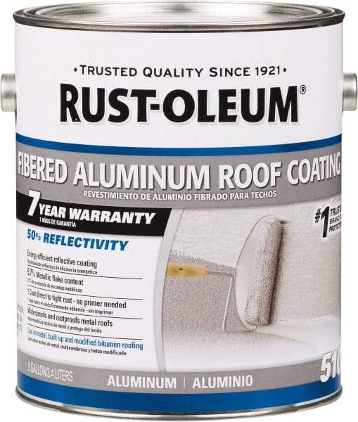 Rust-Oleum - 1 Gal Can Aluminum Fibered Aluminum Roof Coating - 50 Sq Ft/Gal Coverage, 459 g/L VOC Content, Mildew Resistant, Long Term Durability & Weather Resistance - All Tool & Supply