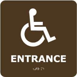 NMC - Entrance, 8" Wide x 8" High, Plastic Sign - English, Braille, White on Brown, Wall Mount - All Tool & Supply