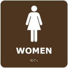 NMC - Women, 8" Wide x 8" High, Plastic Sign - English, Braille, White on Brown, Wall Mount - All Tool & Supply