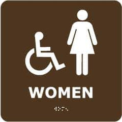 NMC - Women, 8" Wide x 8" High, Plastic Sign - English, Braille, White on Brown, Wall Mount - All Tool & Supply