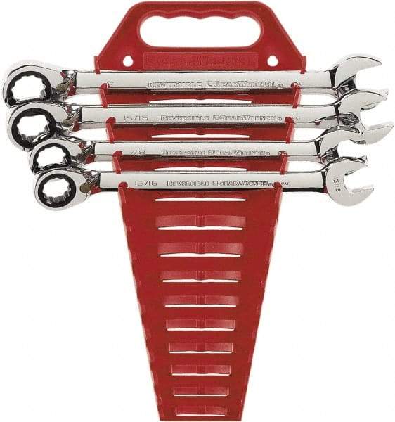 GearWrench - 4 Piece, 13/16" to 1", 12 Point Ratcheting Combination Wrench Set - Inch Measurement Standard, Chrome Finish, Comes in Plastic Rack - All Tool & Supply