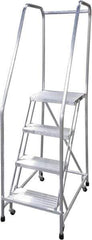 Cotterman - 70" 4 Step Rolling Warehouse Ladder - Rolling Safety Ladder, 350 Lb Capacity, 40" Platform Height, 22" Base Width x 36" Base Depth, Serrated - All Tool & Supply