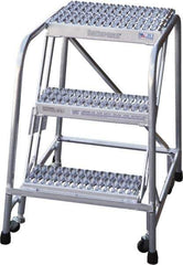 Cotterman - 30" 3 Step Rolling Warehouse Ladder - Rolling Safety Ladder, 350 Lb Capacity, 30" Platform Height, 30" Base Width x 29" Base Depth, Serrated - All Tool & Supply