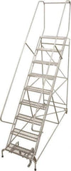 Cotterman - 99" 9 Step Rolling Warehouse Ladder - 50° Incline, 450 Lb Capacity, 90" Platform Height, 32" Base Width x 120" Base Depth, Perforated Tread - All Tool & Supply