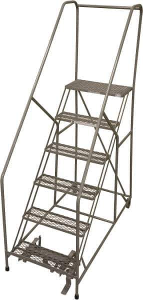 Cotterman - 90" 6 Step Rolling Warehouse Ladder - 50° Incline, 450 Lb Capacity, 60" Platform Height, 30" Base Width x 72" Base Depth, Perforated Tread - All Tool & Supply