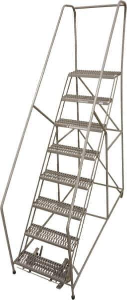 Cotterman - 78" 8 Step Rolling Warehouse Ladder - 50° Incline, 450 Lb Capacity, 80" Platform Height, 32" Base Width x 110" Base Depth, Perforated Tread - All Tool & Supply