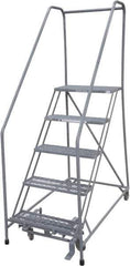 Cotterman - 80" 5 Step Rolling Warehouse Ladder - 50° Incline, 450 Lb Capacity, 50" Platform Height, 30" Base Width x 51" Base Depth, Perforated Tread - All Tool & Supply