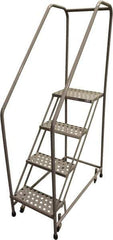 Cotterman - 70" 4 Step Rolling Warehouse Ladder - 50° Incline, 450 Lb Capacity, 40" Platform Height, 20" Base Width x 40" Base Depth, Perforated Tread - All Tool & Supply