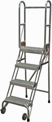 Cotterman - 70" 4 Step Rolling Warehouse Ladder - Portable Folding Safety Ladder, 350 Lb Capacity, 40" Platform Height, 21" Base Width x 36" Base Depth, Perforated Tread - All Tool & Supply