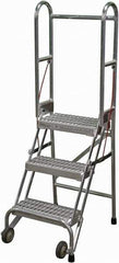 Cotterman - 60" 3 Step Rolling Warehouse Ladder - Portable Folding Safety Ladder, 350 Lb Capacity, 30" Platform Height, 21" Base Width x 28" Base Depth, Serrated - All Tool & Supply