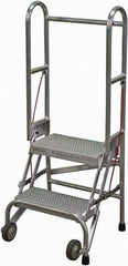 Cotterman - 50" 2 Step Rolling Warehouse Ladder - Portable Folding Safety Ladder, 350 Lb Capacity, 20" Platform Height, 21" Base Width x 22" Base Depth, Perforated Tread - All Tool & Supply