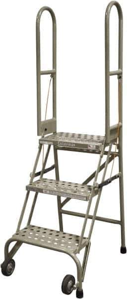 Cotterman - 60" 3 Step Rolling Warehouse Ladder - Portable Folding Safety Ladder, 350 Lb Capacity, 30" Platform Height, 21" Base Width x 28" Base Depth, Perforated Tread - All Tool & Supply