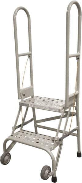 Cotterman - 50" 2 Step Rolling Warehouse Ladder - Portable Folding Safety Ladder, 350 Lb Capacity, 20" Platform Height, 21" Base Width x 22" Base Depth, Perforated Tread - All Tool & Supply