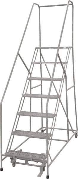 Cotterman - 100" 7 Step Rolling Warehouse Ladder - 50° Incline, 450 Lb Capacity, 70" Platform Height, 33" Base Width x 69" Base Depth, Perforated Tread - All Tool & Supply