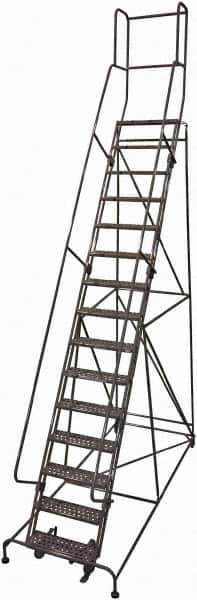 Cotterman - 192" 15 Step Rolling Warehouse Ladder - 50° Incline, 450 Lb Capacity, 150" Platform Height, 44" Base Width x 143" Base Depth, Perforated Tread - All Tool & Supply