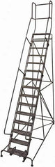 Cotterman - 192" 15 Step Rolling Warehouse Ladder - 50° Incline, 450 Lb Capacity, 150" Platform Height, 44" Base Width x 143" Base Depth, Perforated Tread - All Tool & Supply