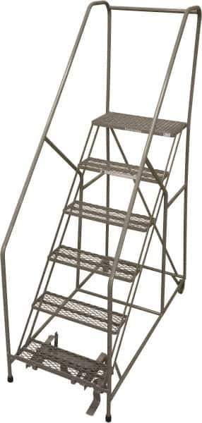 Cotterman - 90" 6 Step Rolling Warehouse Ladder - 50° Incline, 450 Lb Capacity, 60" Platform Height, 33" Base Width x 60" Base Depth, Perforated Tread - All Tool & Supply