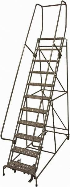 Cotterman - 140" 11 Step Rolling Warehouse Ladder - 50° Incline, 450 Lb Capacity, 110" Platform Height, 34" Base Width x 106" Base Depth, Perforated Tread - All Tool & Supply