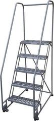 Cotterman - 80" 5 Step Rolling Warehouse Ladder - Tilt & Roll Safety Ladder, 450 Lb Capacity, 50" Platform Height, 28" Base Width x 43" Base Depth, Serrated Steel - All Tool & Supply