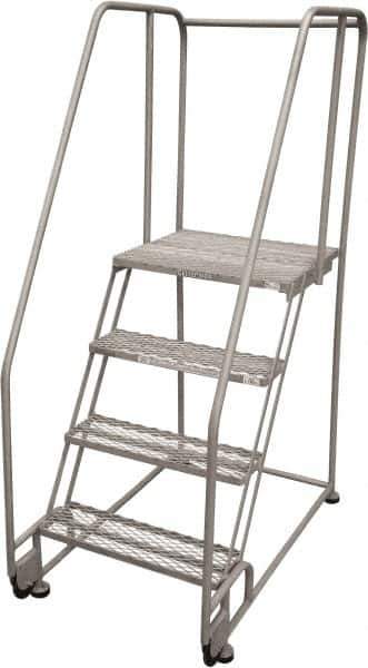 Cotterman - 70" 4 Step Rolling Warehouse Ladder - Tilt & Roll Safety Ladder, 450 Lb Capacity, 40" Platform Height, 28" Base Width x 47" Base Depth, Perforated Tread - All Tool & Supply