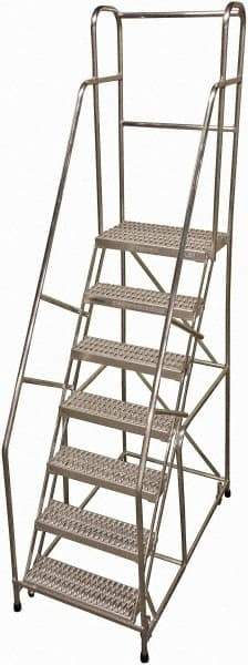 Cotterman - 100" 7 Step Rolling Warehouse Ladder - Rolling Safety Ladder, 350 Lb Capacity, 70" Platform Height, 30" Base Width x 57" Base Depth, Serrated - All Tool & Supply