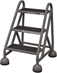 Cotterman - 33" 3 Step Rolling Warehouse Ladder - Rolling Steel Office Ladder, 450 Lb Capacity, 27" Platform Height, 25" Base Width x 28" Base Depth, Rubber Matted - All Tool & Supply