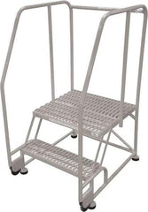 Cotterman - 50" 2 Step Rolling Warehouse Ladder - Tilt & Roll Safety Ladder, 450 Lb Capacity, 20" Platform Height, 34" Base Width x 28" Base Depth, Perforated Tread - All Tool & Supply