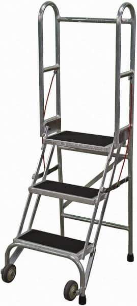 Cotterman - 60" 3 Step Rolling Warehouse Ladder - Portable Folding Safety Ladder, 350 Lb Capacity, 30" Platform Height, 21" Base Width x 28" Base Depth, Rubber Matted - All Tool & Supply